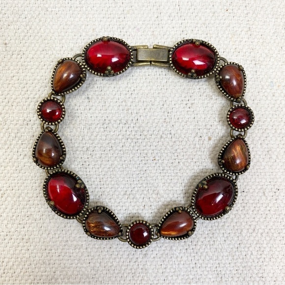 Monet faux tigers eye and red gem link bracelet - Picture 1 of 6